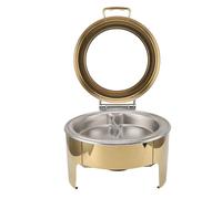 Cocoarm Round Buffet Chafing Dish Stainless Steel Round Buffet Food Warmers 6L Gold Visual 90 Degree Flip Lid Alcohol Heating for Hotel Restaurant Home Banquet (2 Compartment Pan)