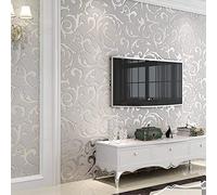 Cocoarm Silver 3D Leaf Wallpaper Non-Woven Breathable Waterproof Moisture Resistant Living Room Wall Mural 10m