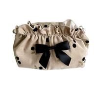 Cocoarm Small Makeup Bag, Corduroy Material, Cute Cosmetic Pouch with Black Bow Zip Closure, Perfect for Women Traveling or on a Trip (Black Small Cherry Pattern)