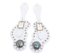 Cocoarm Spur Strap Set Artificial Leather Spur Holder with Rhinestone Decor Adjustable Faux Nappa Leather 2 Pcs for Cowboy Boots Equestrian Riding Ranch Training (White)