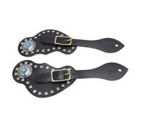 Cocoarm Spur Strap Set Artificial Leather Spur Holder with Rhinestone Decor Adjustable Faux Nappa Leather 2 Pcs for Cowboy Boots Equestrian Riding Ranch Training (Black)