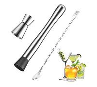 Cocoarm Stainless Steel Cocktail Muddler, Polished Mixing Stick with Crushing Hammer, Twisted Stirring Spoon Design, Plastic Head, for Bars Cafes Restaurants Home Bartenders