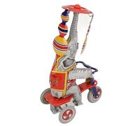 Cocoarm Vintage Elephant Ride Tricycle Tin Toy, Handmade Iron Wind Up Collectible with Rotating Flower Umbrella, Clockwork Retro Display for Adult Collectors Nostalgia Gift