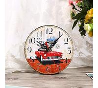 Cocoarm Wall Clocks 4.7 Inch Vintage Wooden Round Clock Creative Antique Wall with Black Hour Minute Hands Red Second Hand for Home Office Bedroom Decoration (#2)