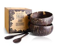 COCOBOWLCO Jumbo Coconut Bowl & Wooden Spoons Bowl Set - Large Coconut Bowls, Natural, Reusable, Eco Friendly Vegan Kitchen Decor for Acai Bowls, Smoothie Bowls (Polished)