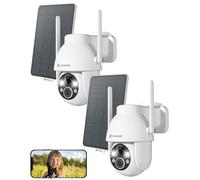 COCOCAM (2Pack Solar Camera Outdoor Wireless, 2K PTZ Security Cameras 2.4GHz WiFi, CCTV Surveillance Camera for Home Security, AI Motion Detection/Color Night Vision/2-Way Audio, IP66, Support Alexa