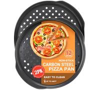 CoCoCherry 2 Pack 12 Inch Pizza Tray - Perforated Round Pizza Trays for Oven Non Stick, with Extra Large Handles & Cushion Base, Carbon Steel Pizza Pan, 32 x 35cm