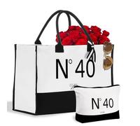 CoCoCherry 40th Birthday Gifts For Women - Funny 40th Birthday Gifts Canvas Tote Bag with Makeup Bag, 40th Birthday Ideas Combination Bag, Elegant Bag °40 EST.1985