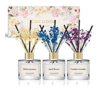 COCODOR Real Flower Reed Diffuser Set of 3/White Jasmine,Garden Lavender,April Breeze/1.6oz Each Pack/Home Fragrance Diffuser, Oil Scent Diffuser for Bathroom Shelf Decor