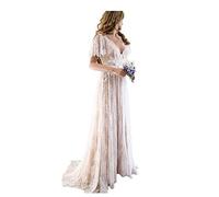 CoCogirls Lace Wedding Dresses Romantic Boho Keyhole Back Wedding Dress with Cap Sleeves Dresses Full Lace Country Vintage Wedding Dress for the Bride - Beige - 10