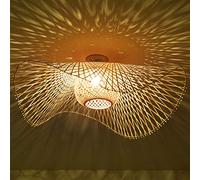 COCOL Natural Bamboo and Rattan Ceiling Light - Retro Country Style Hand-Woven Lamp for Bedroom, Restaurant, Corridor - Energy Saving, 75cm