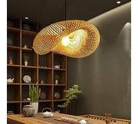 COCOL Retro Bamboo Pendant Lamp Country Bamboo Woven Lamp Hand-Woven Hanging Lamp Bamboo Rattan E27 Pendant Lamp Height Adjustable Villa Bedroom Corridor Lighting Decoration Chandelier,100cm