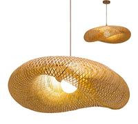 COCOL Simple Vintage Weaving Pendant Lights Natural Bamboo and Rattan Woven Hanging Lamp Adjustable E27 Restaurant Tea Room Bedroom Living Room Cafe Bamboo Pendant Lamp Chandelier,60cm
