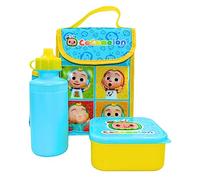 Cocomelon 3 Piece Lunch Bag Set | One Multi Compartment Bento Lunch Box, One 1Ltr sipper water bottle with PEVA insulated Lunch Carry Bag & Drinks Holder | Gift for School Kids