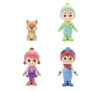 CoComelon Deluxe 4 Figure Pack, Winter Theme - Family and Friends - Includes JJ wearing Winter Onesie, YoYo, TomTom, and Bingo the Dog - Toys for Kids and Preschoolers