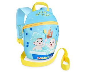 Cocomelon Toddler Backpack with reins | Baby Reins Backpack | Unisex Nursery Toddler Bag with reins for boy Girls | Cocomelon Baby JJ Tomtom Bath Time Design, Ocean Blue