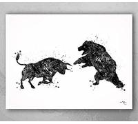 COCOMILLA Bull and Bear Watercolor Print Office Decor Wall street Stock Market Exchange Bull vs. Bear Business World Wall Art Investor Trader Gift-610