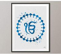 COCOMILLA Ek Onkar Watercolor Print Blue Poster Wall Decor Art Khanda Symbol Sikh ik onkar Wedding Gift Sikhism Art Sikh Gift Home Decor Wall Art-430