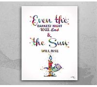 COCOMILLA Even The Darkest Night Will End And The Sun Will Rise Watercolor Print Wall Art Quote Art Home Housewarming Gift Motivational Typo Art-1897