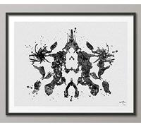 COCOMILLA Rorschach Inkblot Test Card 10 Black Watercolor Print Psychology Psychiatry Wall Art Psychotherapist Psychologist Office Medical Art-1284