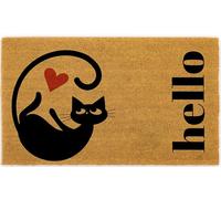 COCONIQ Coir Door Mats 43x76 cm, Non-Slip Sturdy, PVC Backed Heavy Duty, Easy to Clean, Ideal for Door Entrance, Patio, Porch, Backyard, Garages, Love of Cats, A Hello