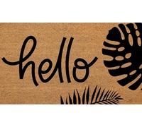 COCONIQ Coir Door Mats 43x76 cm, Non-Slip Sturdy, PVC Backed Heavy Duty, Easy to Clean, Ideal for Door Entrance, Patio, Porch, Backyard, Garages, Hello - Black Leaves