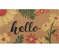 COCONIQ Coir Door Mats 43x76 cm, Non-Slip Sturdy, PVC Backed Heavy Duty, Easy to Clean, Ideal for Door Entrance, Patio, Porch, Backyard, Garages, Vibrance of Flora - Hello
