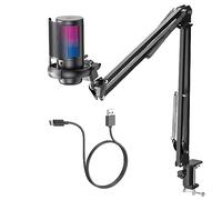 COCONISE Gaming Microphone, USB PC Mic for Podcasts Videos, Streaming, Condenser Mic with Quick Mute, Tripod Stand, Pop Filter, RGB Indicator, Shock Mount, Rotate gain button, Compatible with PS4/5/PC