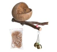 Čoconџt Shell Bird Nest - Natural Čoconџt Shell, Nest House, Branches Shreds | Summer Patio Bïrdcagé Pine Cone Bell Stand For Finches, Budgerigar, Cockatiel, Parakeet