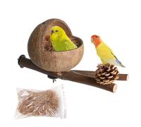 Čoconџt Shell Bird Nest - Natural Čoconџt Shell, Nest House, Branches Shreds | Summer Patio Bïrdcagé Pine Cone Bell Stand For Finches, Budgerigar, Cockatiel, Parakeet