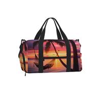 Coconut Beach Sunset Hammock Gym Duffle Bag with Shoe Compartment Travel Weekender Overnight Bag Waterproof Sports Gym Bag with Shoulder Strap