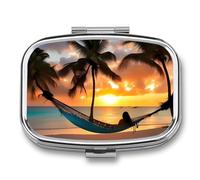 Coconut Beach Sunset Hammock Pill Case with 2 Compartment, Pill Organizer Portable Square Pill Box,Vitamin Pill Organizer for Pocket Purse and Travel