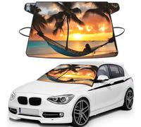 Coconut Beach Sunset Hammock Print Automotive Windshield Frost Cover Protector For Winter Use, Ice Snow Protector Covers For Car