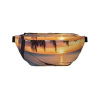 Coconut Beach Sunset Hammock Print Bumbag Large Fanny Pack, Crossbody Waist Bag with Adjustable Strap Chest Bag for Hiking Travel Fitness and Daily Carry