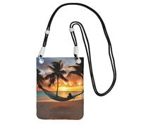 Coconut Beach Sunset Hammock Print Crossbody Bag For Women, Mini Phone Purses, Cute Phone Wallet, For Hiking Travel Gift