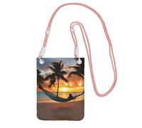 Coconut Beach Sunset Hammock Print Crossbody Bag For Women, Mini Phone Purses, Cute Phone Wallet, For Hiking Travel Gift