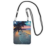 Coconut Beach Sunset Hammock Print Crossbody Bag For Women, Mini Phone Purses, Cute Phone Wallet, For Hiking Travel Gift