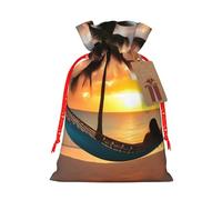 Coconut Beach Sunset Hammock Print Drawstring Gift Seasonal Bags Celebrations Eco-Conscious Holiday Present Packaging