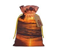 Coconut Beach Sunset Hammock Print Drawstring Pouches For Gifts,Reusable Fabric Gift Bags,For Holiday And Party Presents