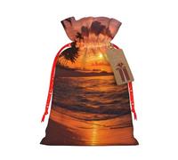 Coconut Beach Sunset Hammock Print Drawstring Pouches For Gifts,Reusable Fabric Gift Bags,For Holiday And Party Presents