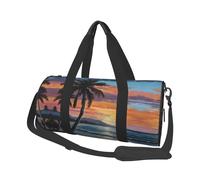 Coconut Beach Sunset Hammock Print Round Duffel Bag, Canvas Overnight Travel Tote Bag, Waterproof and Tear-Resistant.Foldable Weekend Travel Bag