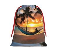 Coconut Beach Sunset Hammock print Super soft velvet Christmas bag, fit for Halloween promotion and daily storage