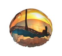 Coconut Beach Sunset Hammock Print Various Activities Shower Cap Reusable Soft And Lightweight Bath Hair Cap Long Hair
