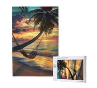 Coconut Beach Sunset Hammock Printed 1000 Piece Jigsaw Puzzle for Adults, Cut Brain Teaser Game for Family Home Decor Gift(29.5x19.7 Inch)