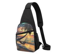 Coconut Beach Sunset Hammock Printed Chest Bag Sling Bag for Men Women, Outdoor Crossbody Fanny Packs Hiking Chest Packs Sport Daypacks