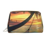 Coconut Beach Sunset Hammock Printed Makeup Bag for Women Portable Leather Make up Bag Travel Zipper Cosmetic Bags Organizer