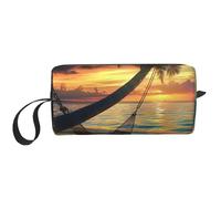 Coconut Beach Sunset Hammock Printed Makeup Bag Simple Travel Cosmetic Bags Waterproof Cosmetic Case Toiletry Bag Organizer for Women Mom Girls