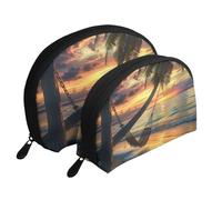 Coconut Beach Sunset Hammock Printed Makeup Bags 2-Piece Portable Shell Travel Toiletry Bag Cosmetic Organizer Bag for Women