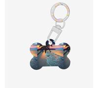 Coconut Beach Sunset Hammock Printing 1 Pc Dog Bone Shape Id Tags Double Sided with Key Ring Craft for Pets