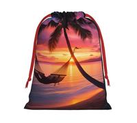 Coconut Beach Sunset Hammock Super Soft Velvet Gift Bag with Drawstring Pouch, Full Printed Holiday Storage Bag for Christmas & Daily Storage
